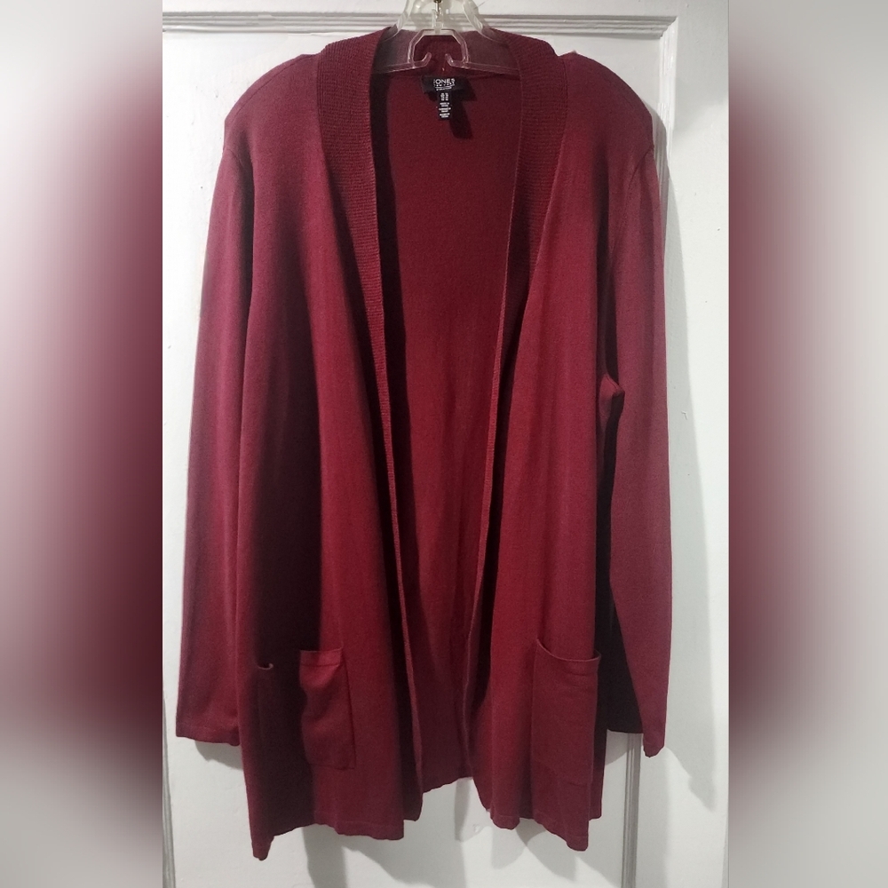 ​🌷Jones New York Burgundy Open-Front Knit Cardigan 🌷 Size 1X - Picture 2 of 5